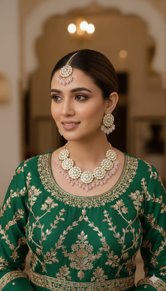 Floral Kundan Pearl Drop Necklace