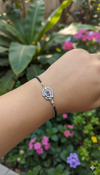 Elegant Floral Hand Mangalsutra with Pink Stone