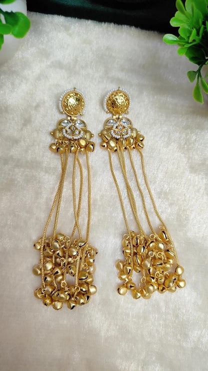 Kashmiri Long Pearl & Ghungroo Statement Earrings