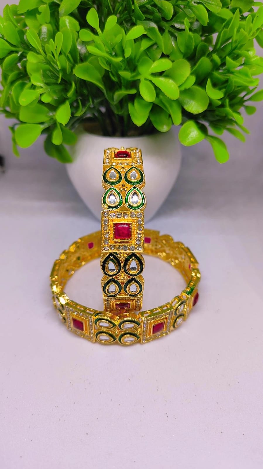 💚❤️ Emerald & Ruby Kundan Heritage Bangles