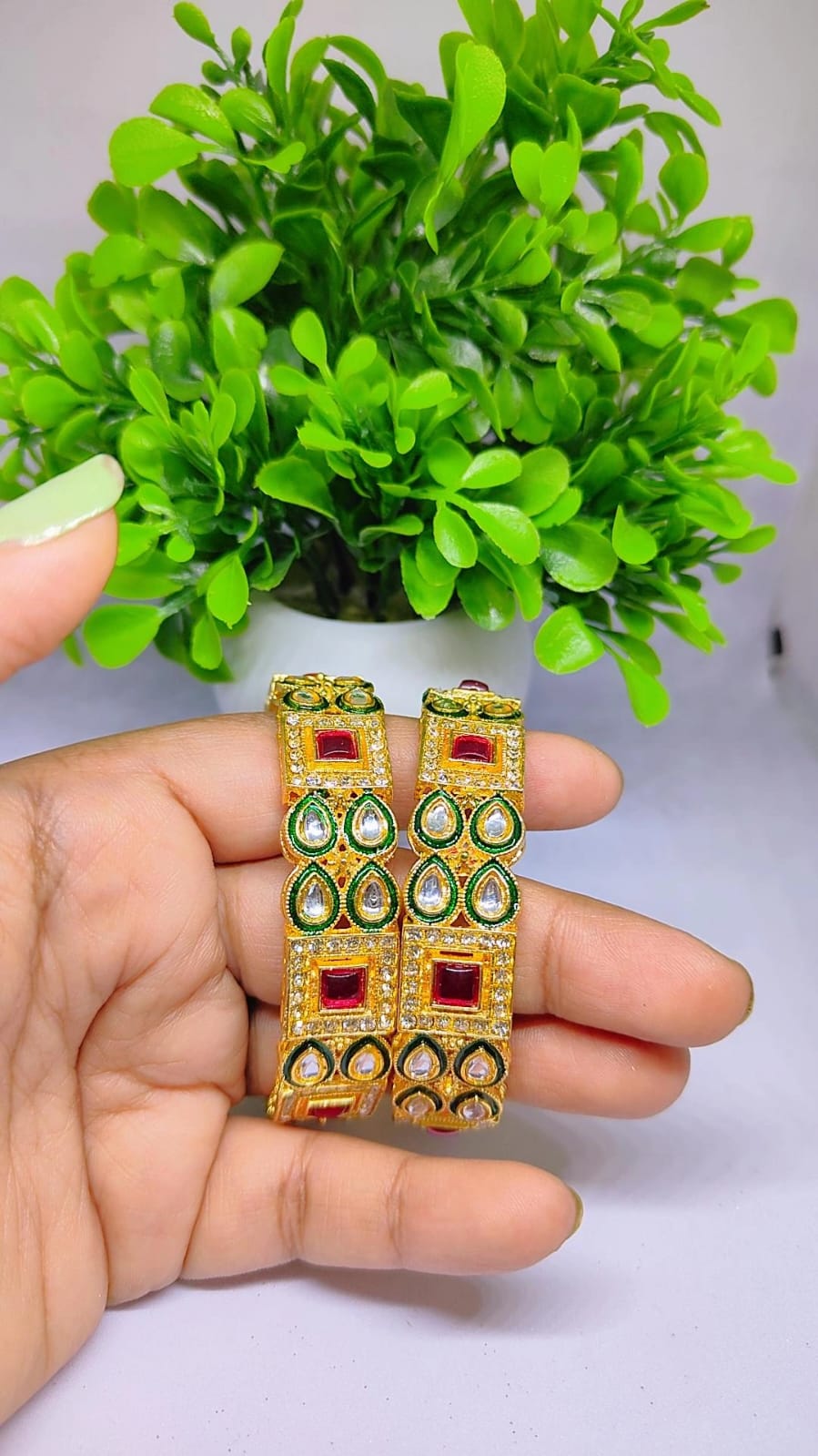 💚❤️ Emerald & Ruby Kundan Heritage Bangles