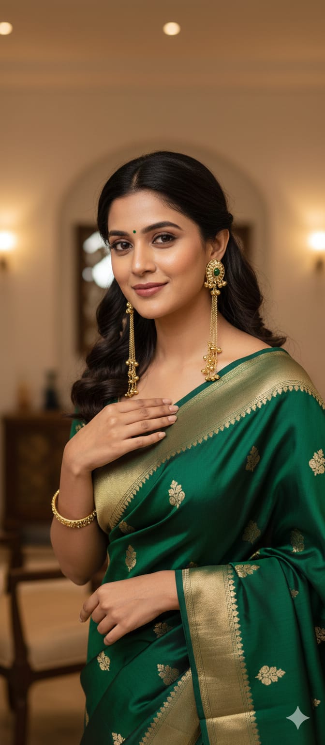 Emerald Kundan Long Chain Drop Earrings