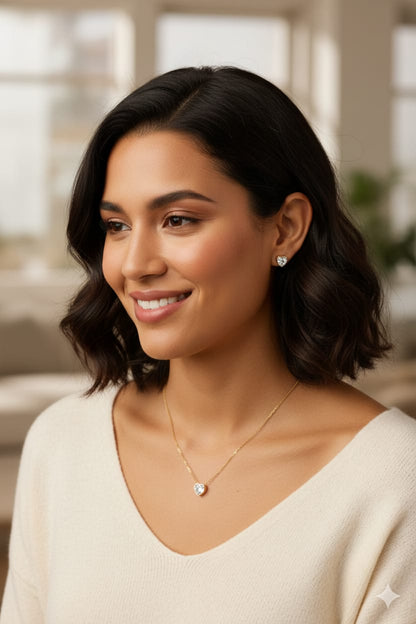Classic Heart Solitaire Necklace & Studs Set