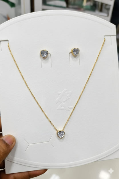 Classic Heart Solitaire Necklace & Studs Set