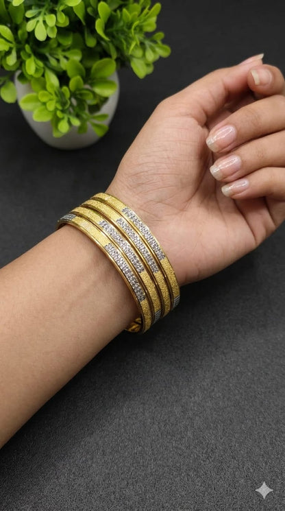 Elegant Dual-Tone Diamond-Studded Bangles