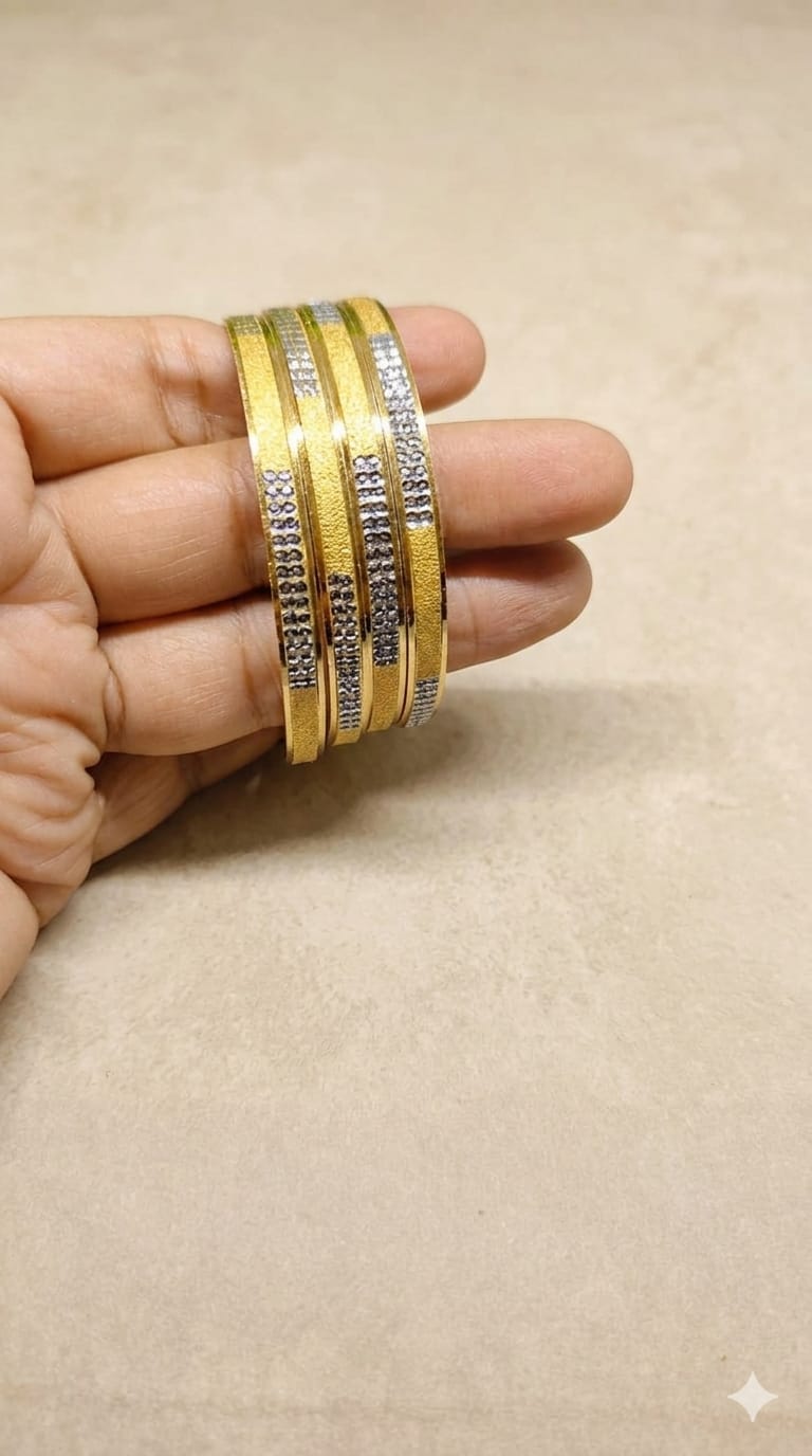 Elegant Dual-Tone Diamond-Studded Bangles