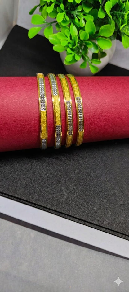 Elegant Dual-Tone Diamond-Studded Bangles