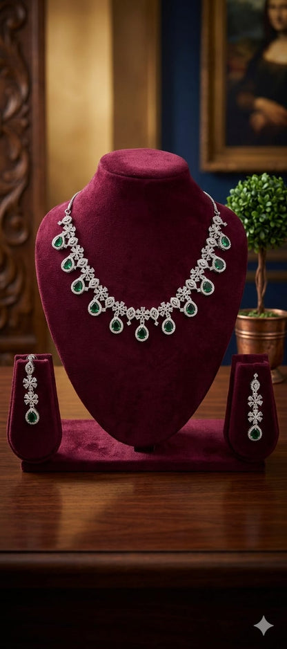 Diamond Bloom Teardrop Necklace Set