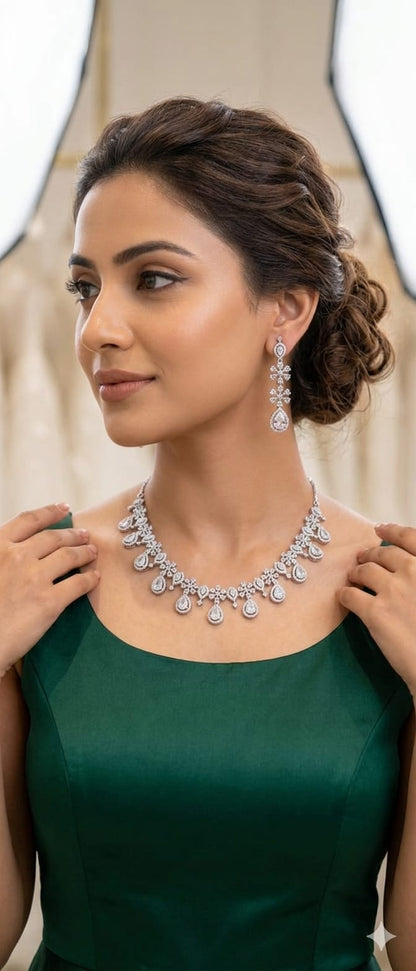 Diamond Bloom Teardrop Necklace Set