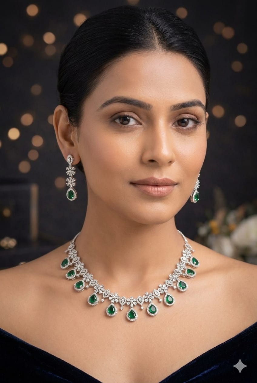 Diamond Bloom Teardrop Necklace Set