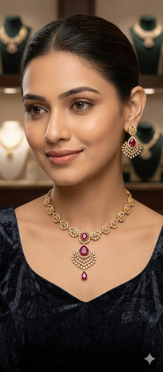 Royal Ruby Teardrop Necklace Set