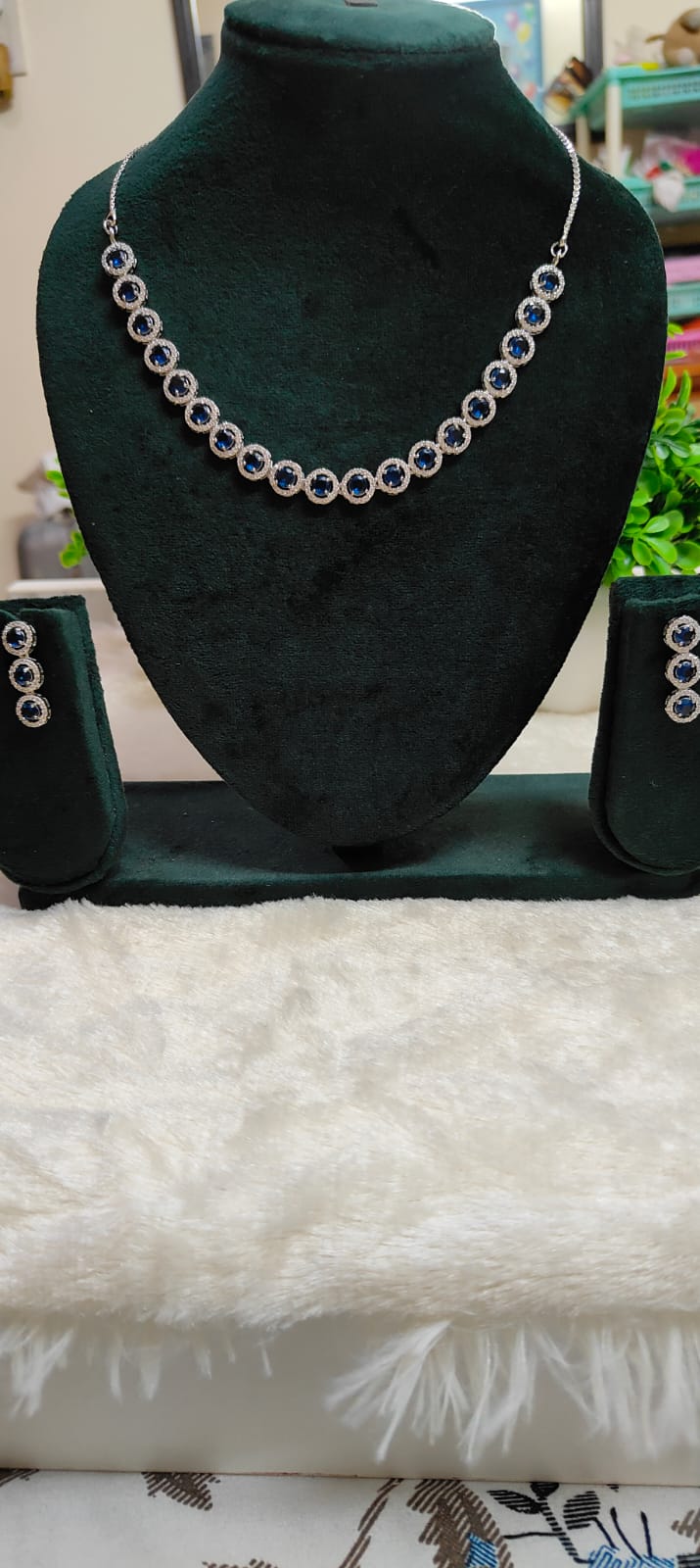 Midnight Sapphire Halo Necklace Set
