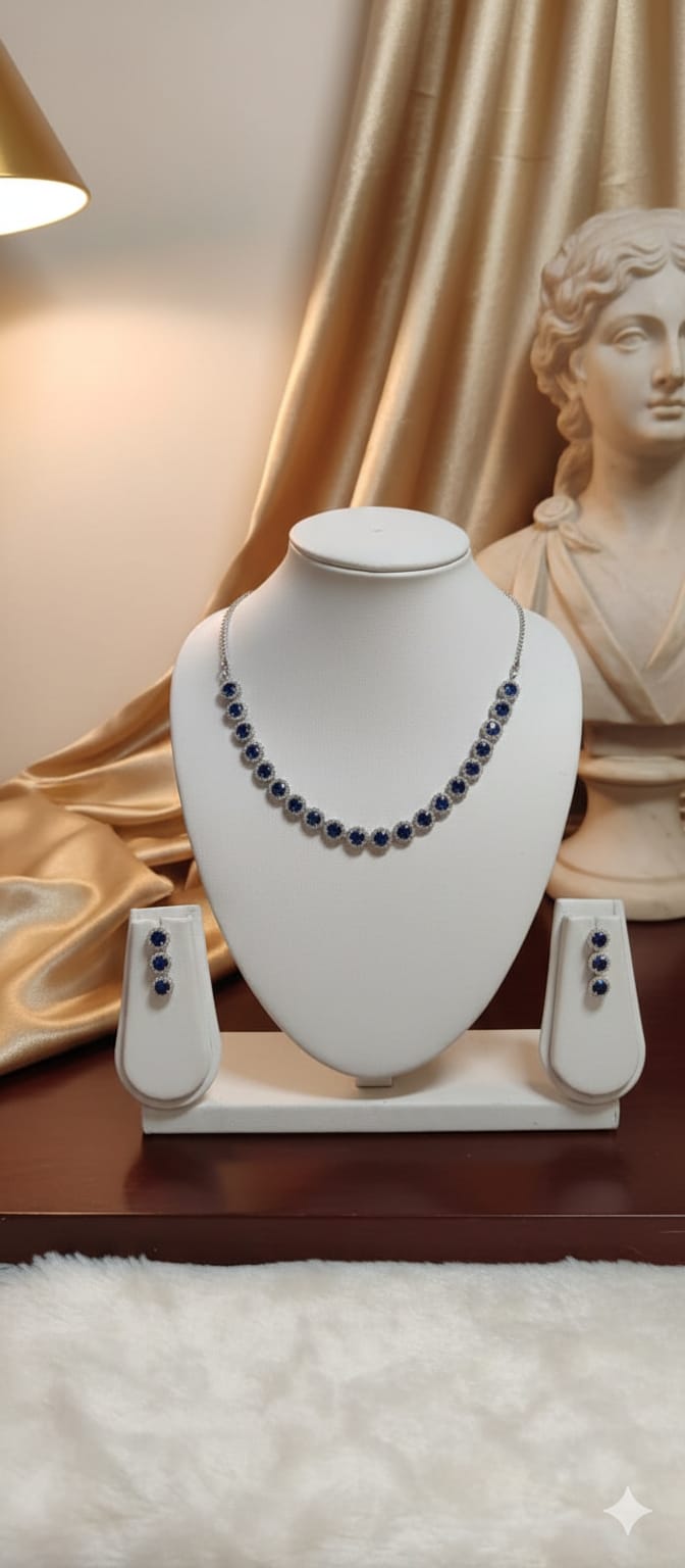 Midnight Sapphire Halo Necklace Set