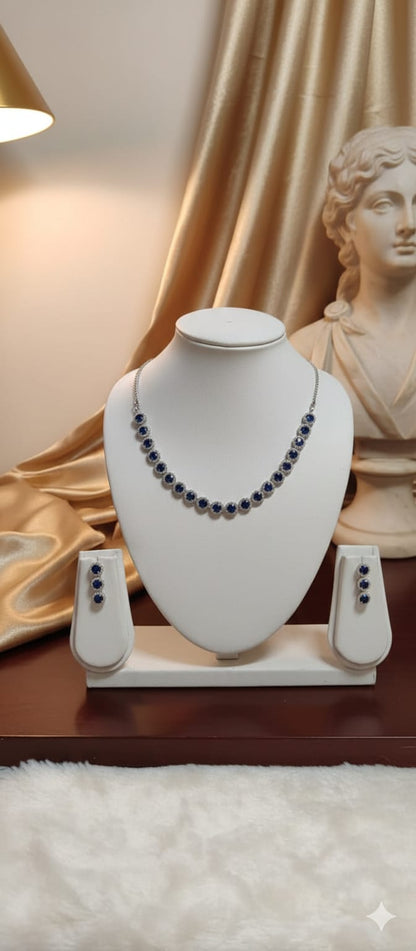 Midnight Sapphire Halo Necklace Set