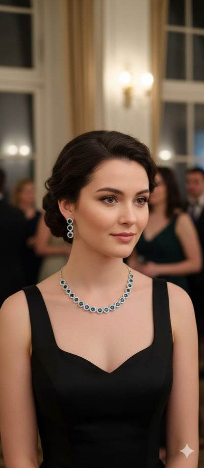 Midnight Sapphire Halo Necklace Set