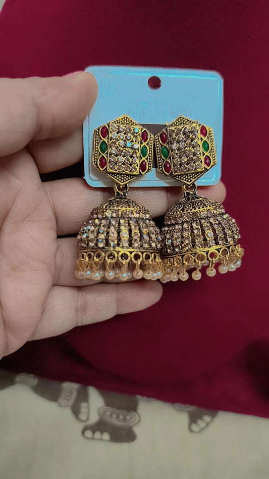 Royal Antique Stone Jhumka Earrings