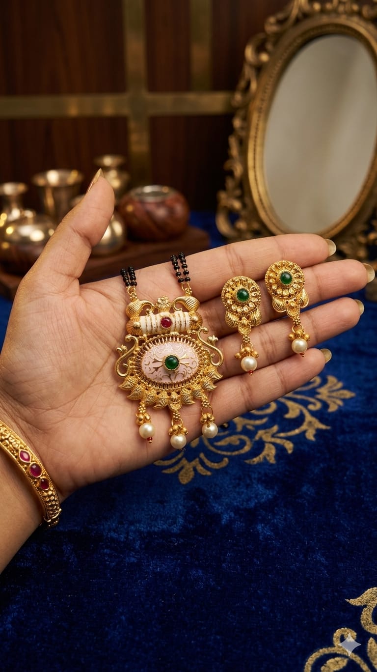 Royal Temple Design Mangalsutra Set with Matching Earrings