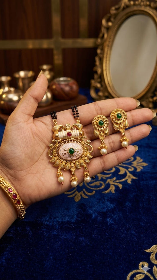 Royal Temple Design Mangalsutra Set with Matching Earrings