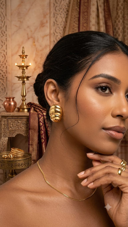 Luxe Gold Oval Anti-Tarnish Stud Earrings | Premium Statement Earrings