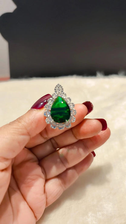 Emerald Majesty Adjustable Statement Ring 💚✨