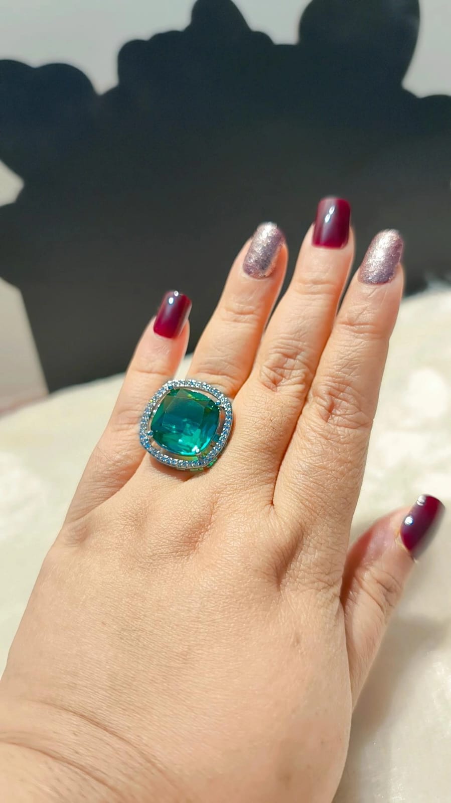 Mint Green Halo Statement Adjustable Ring 💚✨