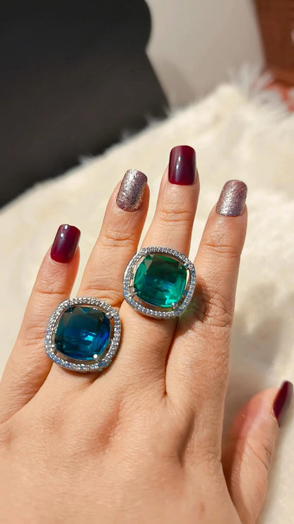 Water Blue Halo Statement Adjustable Ring 💙✨