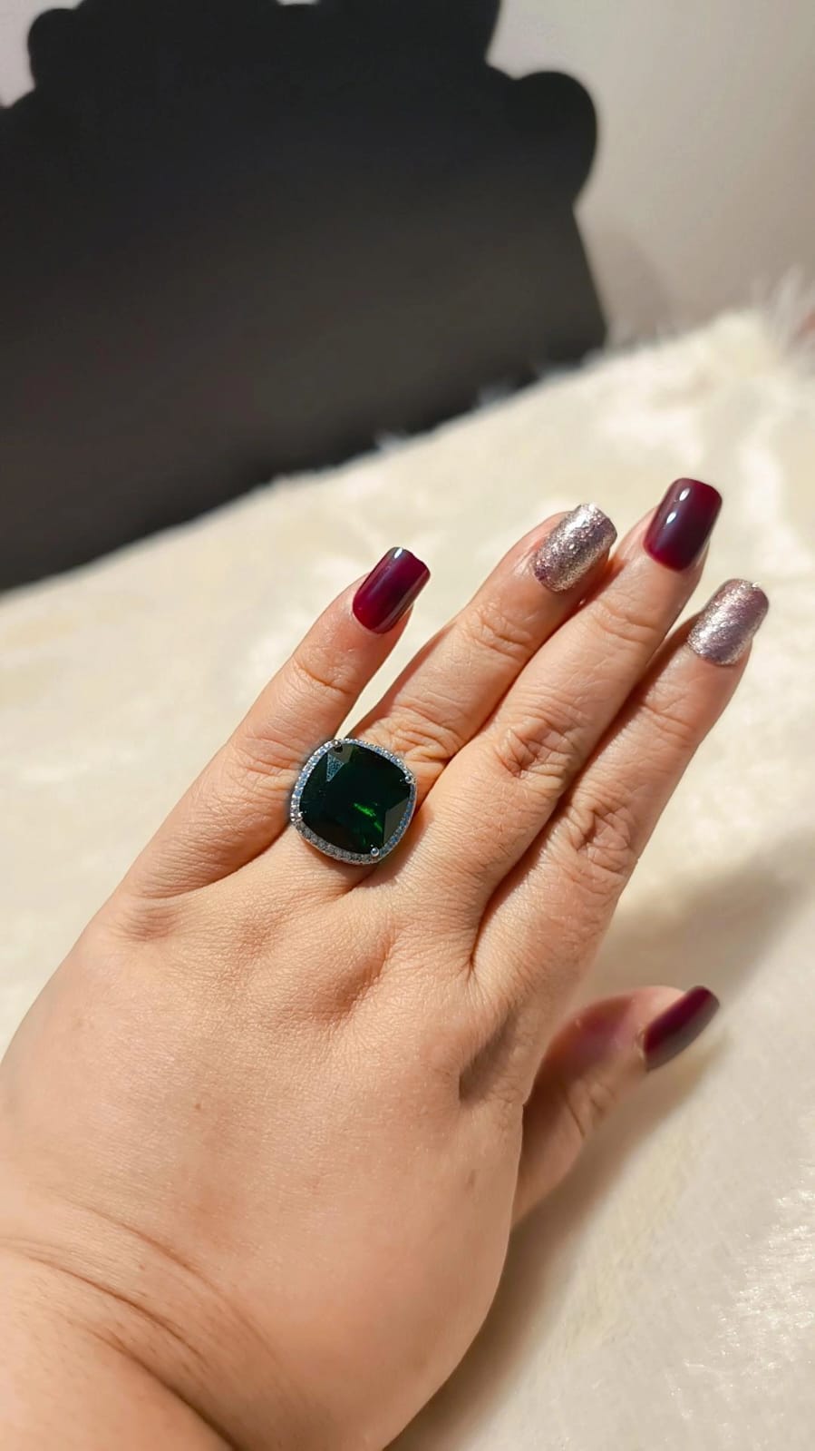 Emerald Royale Cushion Adjustable Ring 💚✨