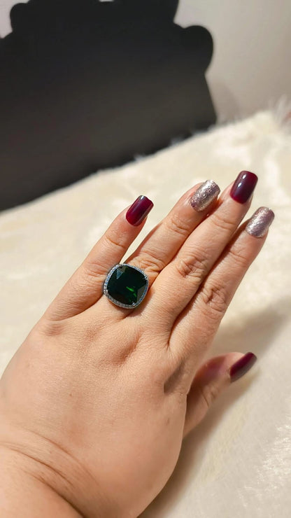 Emerald Royale Cushion Adjustable Ring 💚✨
