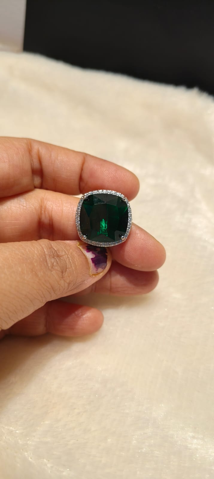 Emerald Royale Cushion Adjustable Ring 💚✨