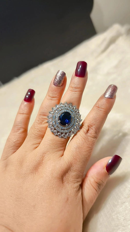 Midnight Sapphire Halo Ring