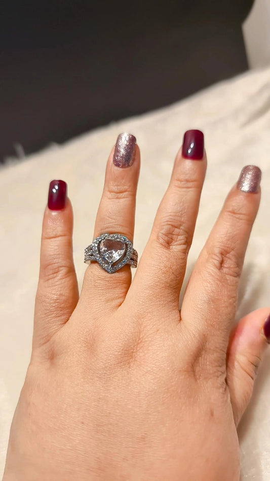 Crystal Heart Halo Ring