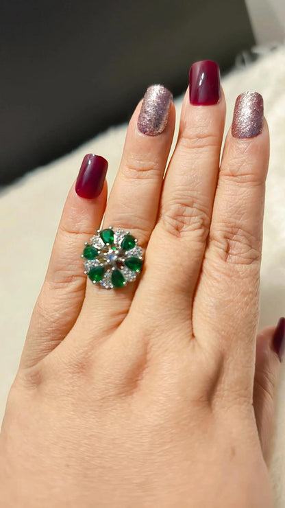 Emerald Bloom Floral Ring
