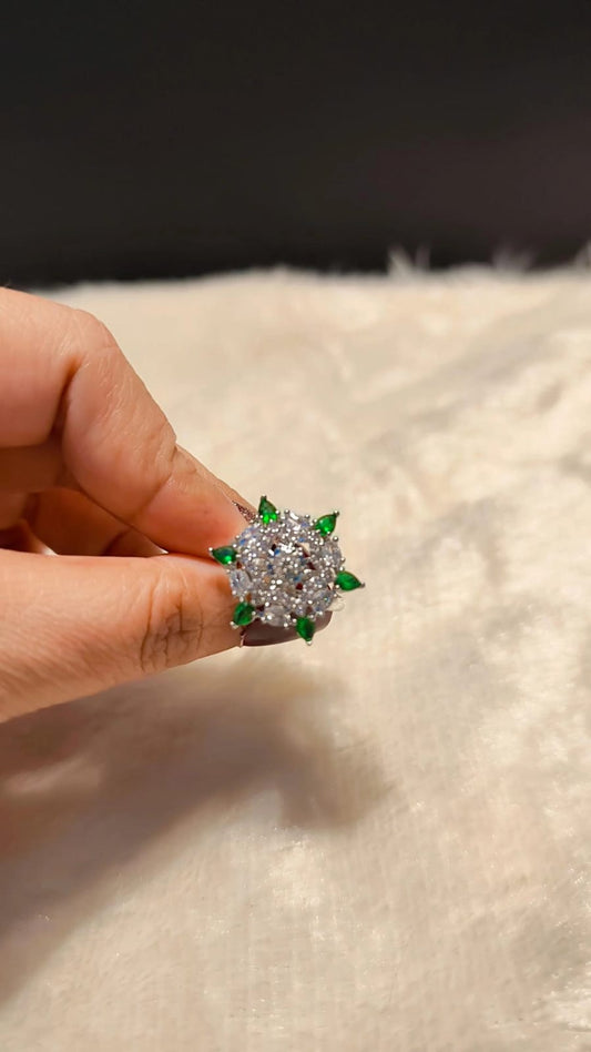 Emerald Starburst Halo Ring