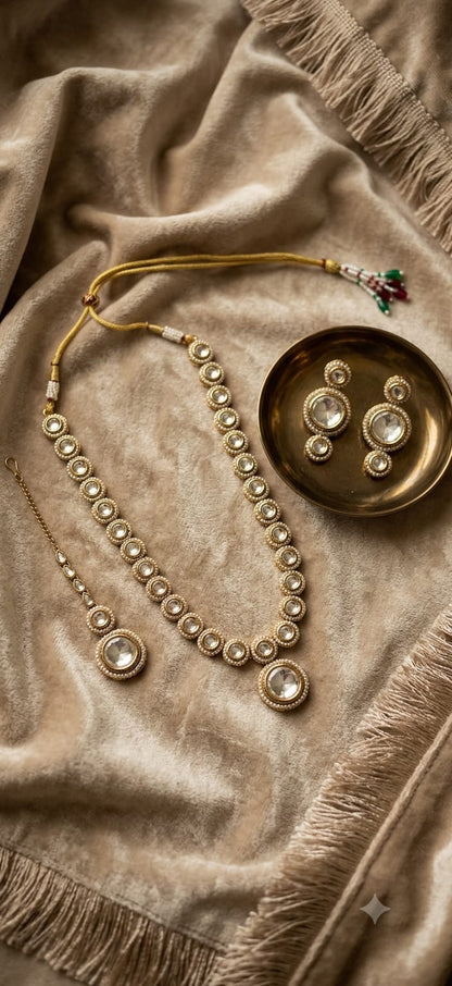 Elegant Kundan Necklace Set with Matching Earrings & Maang Tika | Traditional Ethnic Jewellery