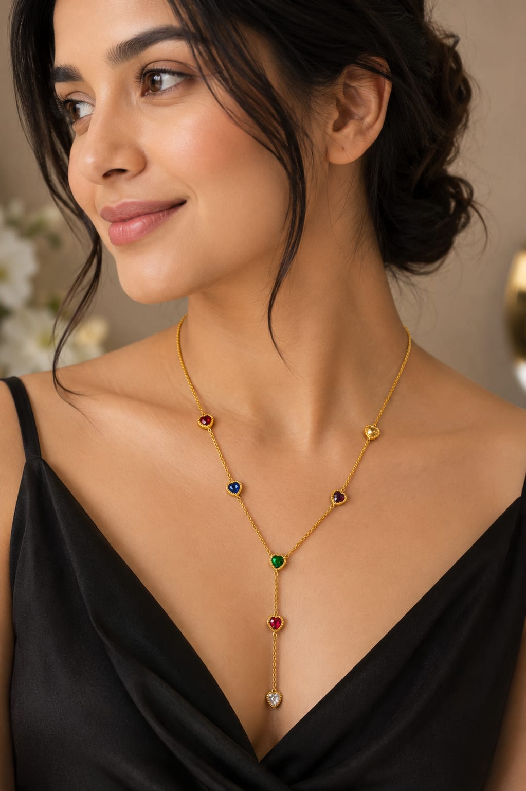 Rainbow Hearts Y-Style Lariat Necklace