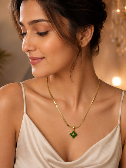 Emerald Charm Snake Chain Pendant Necklace – Gold Finish | Stainless Steel