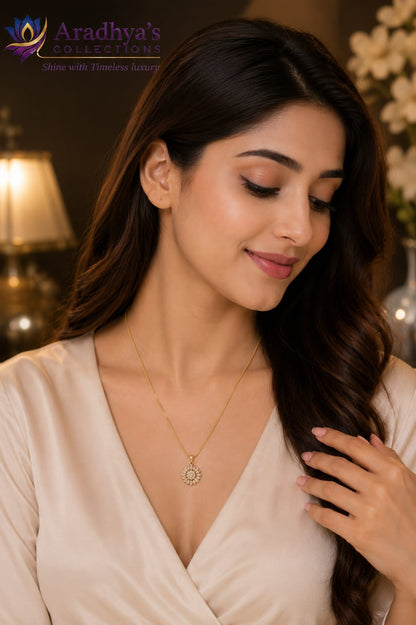 Celestial Bloom Crystal Pendant Necklace – Gold Finish