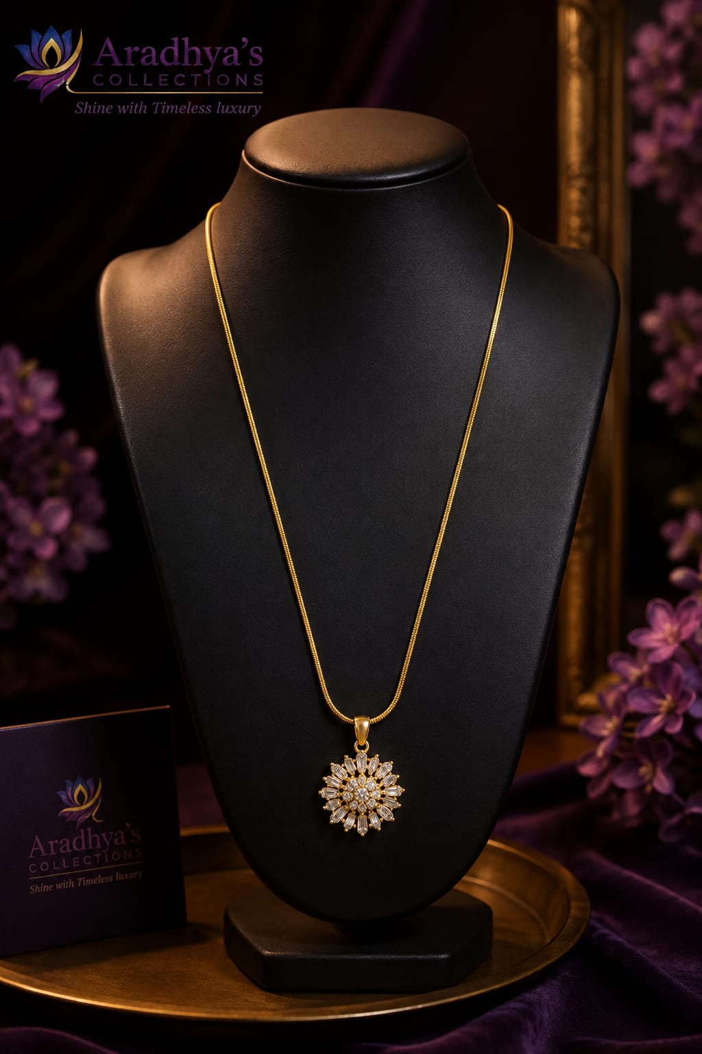 Celestial Bloom Crystal Pendant Necklace – Gold Finish