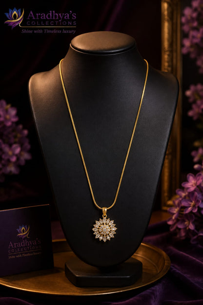 Celestial Bloom Crystal Pendant Necklace – Gold Finish