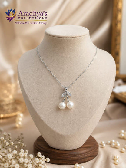 Cherry Pearl Pendant Necklace – Elegant Silver Minimal Necklace