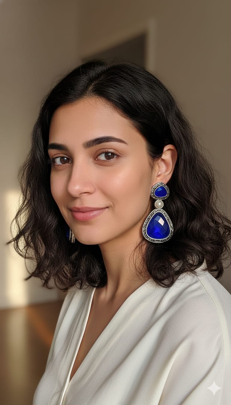 Oxidised Stone Drop Earrings