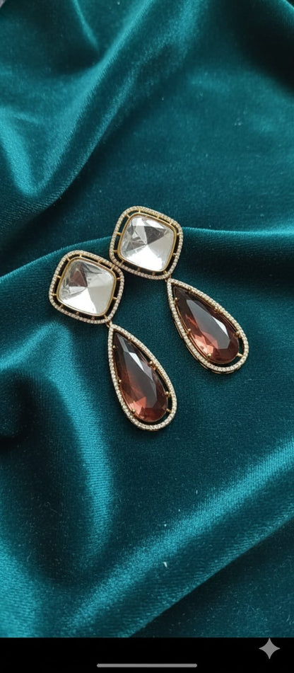 Elegant Cushion & Teardrop Crystal Drop Earrings