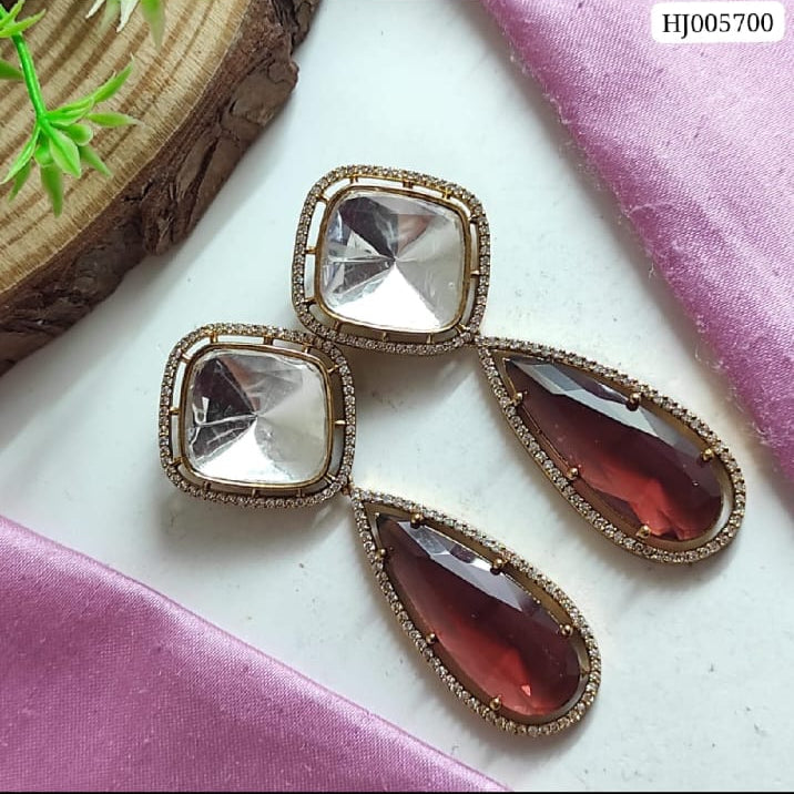Elegant Cushion & Teardrop Crystal Drop Earrings