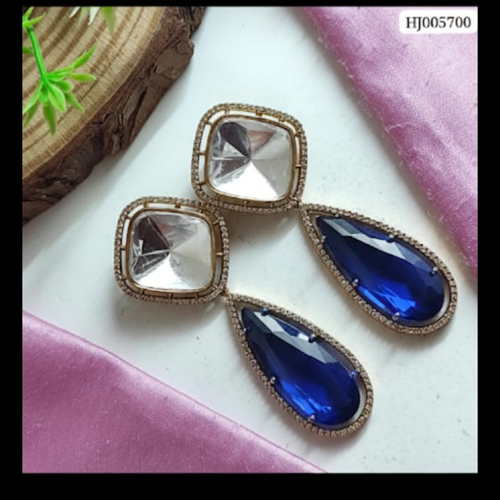 Elegant Cushion & Teardrop Crystal Drop Earrings