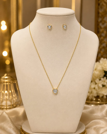 Classic Heart Solitaire Necklace & Studs Set