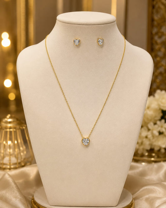 Classic Heart Solitaire Necklace & Studs Set