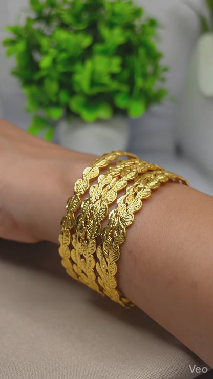 Golden Leaf Motif Bangles - Set Of 4 Bangles