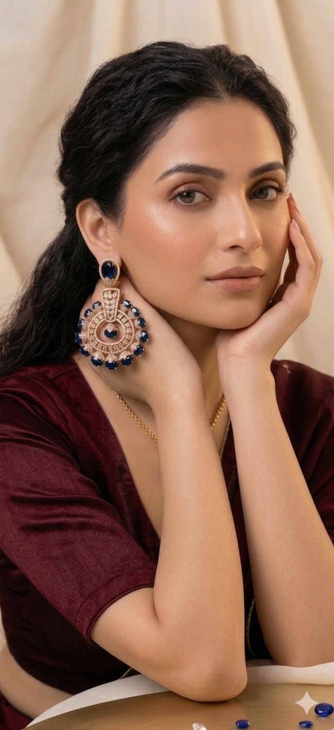 Royal Blue Mehendi Polish Chandbali Earrings