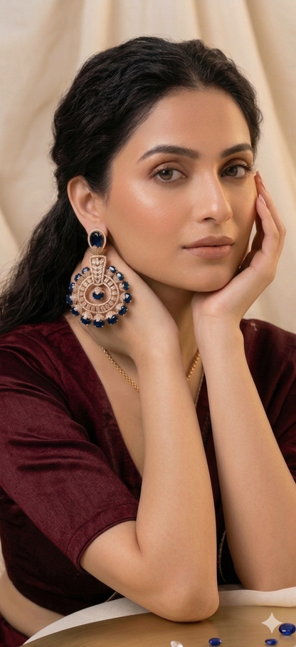 Royal Blue Mehendi Polish Chandbali Earrings