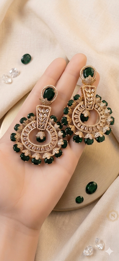 Mehendi Polish Green Stone Chandbali Earrings